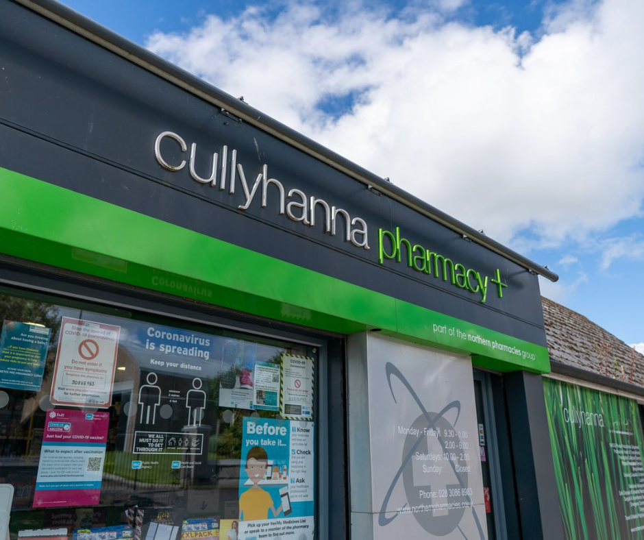 Storefront of the Cullyhanna pharmacy